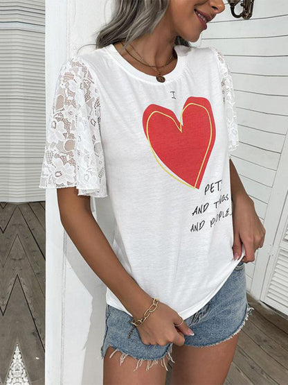 Modern Fashion Women's Valentine's Day Clothing Printed Short Sleeve T-Shirt