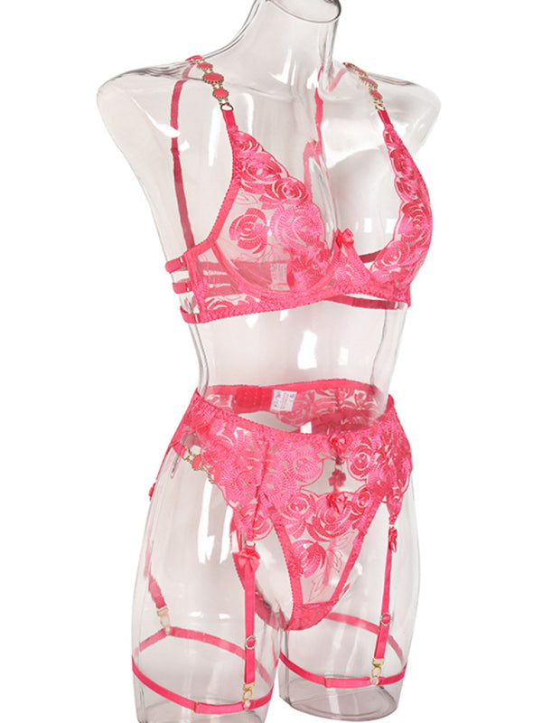 Modern embroidered bra retro decorative sexy push-up underwear set