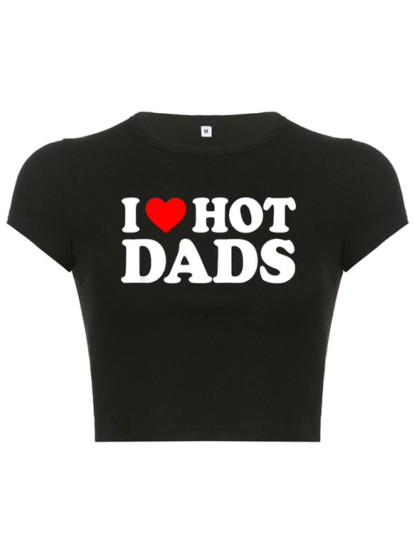 Heart Letter Print Crop Top Short Sleeve Women's T-Shirt Pattern4