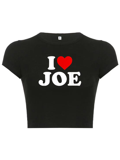 Heart Letter Print Crop Top Short Sleeve Women's T-Shirt Pattern6