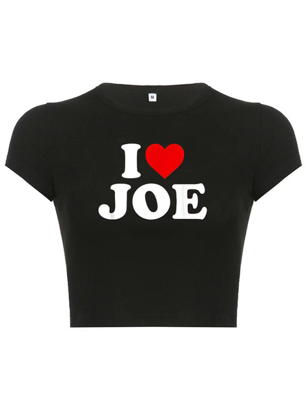 Heart Letter Print Crop Top Short Sleeve Women's T-Shirt Pattern6