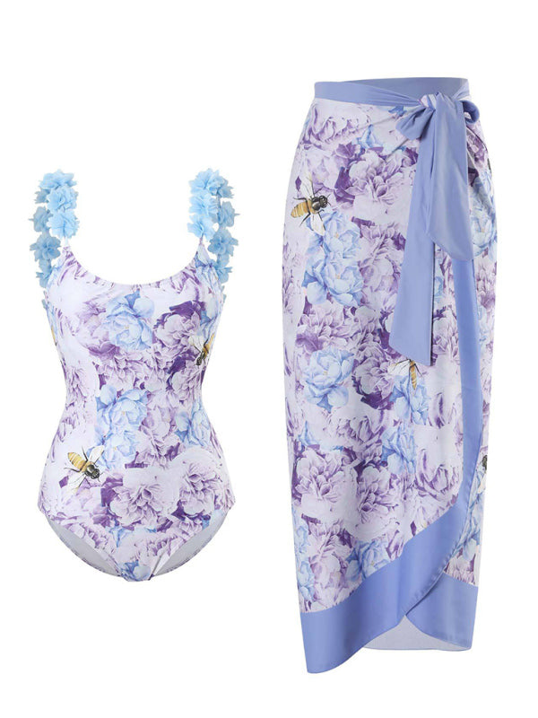 Floral Print One-Piece Swimsuit Beachwear Pattern2