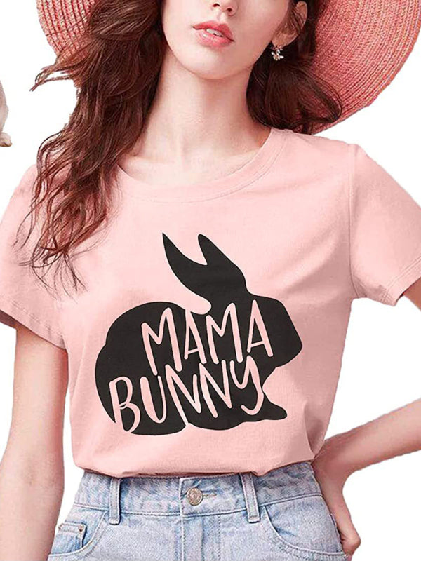 Women's Easter MAMA Bunny Graphic T-Shirt - Funny Holiday Tee Pastel pink