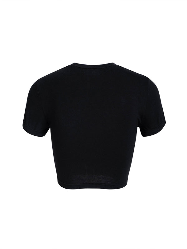 Y2K solid color slim fit cropped short-sleeved top