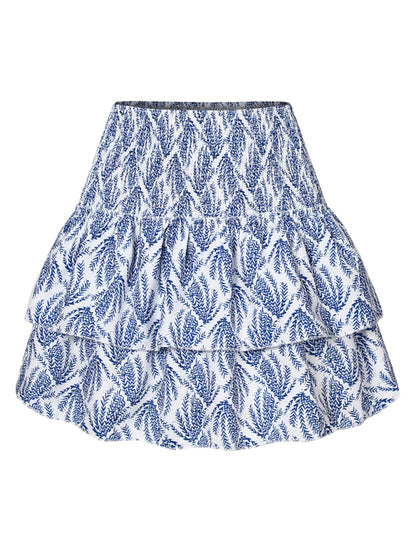 Floral Pleated Skirt Women Half Length Ruffled Fashion Midi Skirt