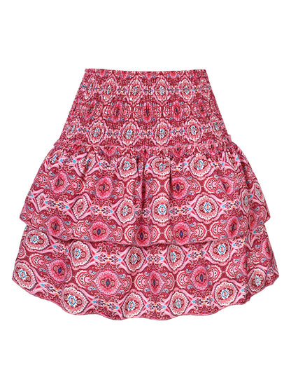 Floral Pleated Skirt Women Half Length Ruffled Fashion Midi Skirt
