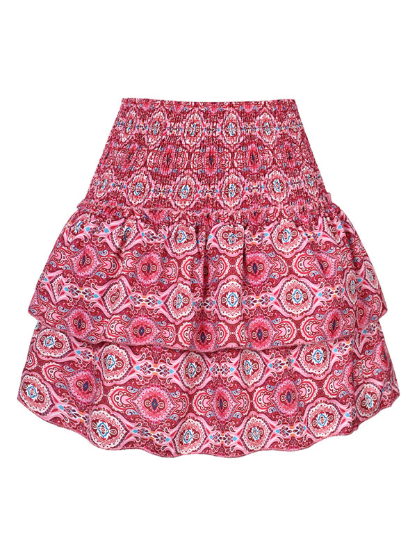 Floral Pleated Skirt Women Half Length Ruffled Fashion Midi Skirt