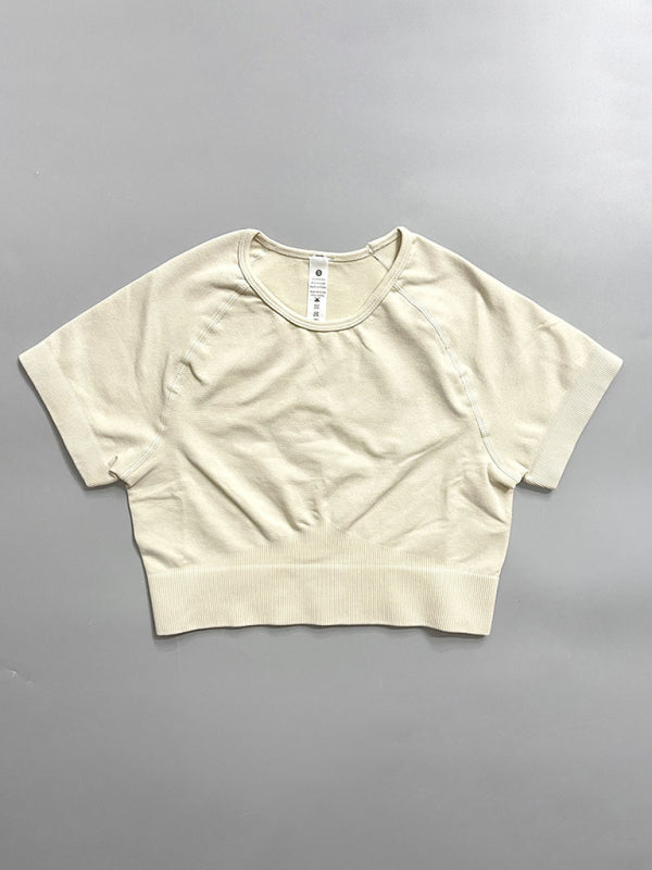 Women's Multi-Color Yoga Sports Short Sleeve & Shorts Set White