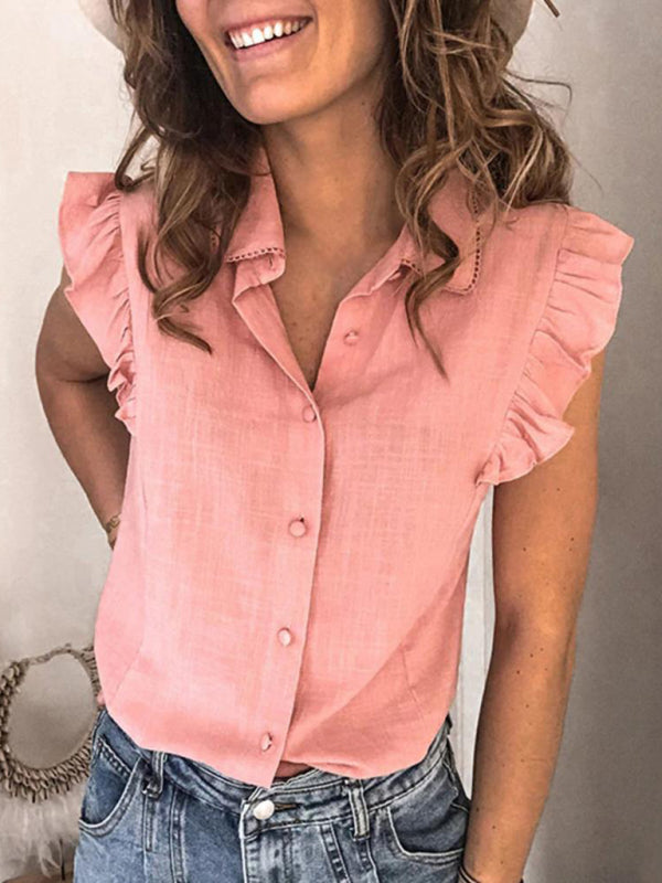 New casual solid color lapel loose shirt Pink