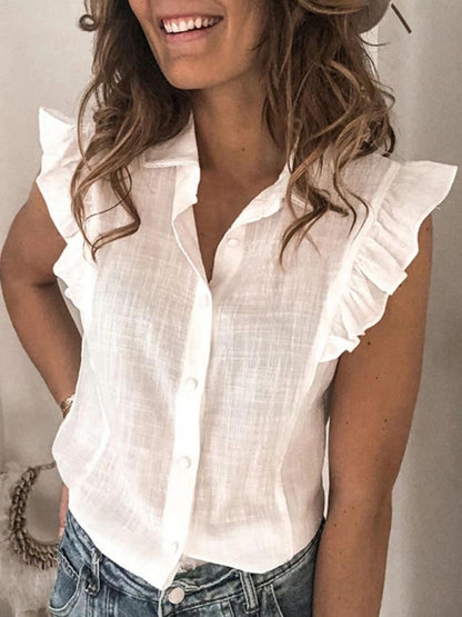 New casual solid color lapel loose shirt White