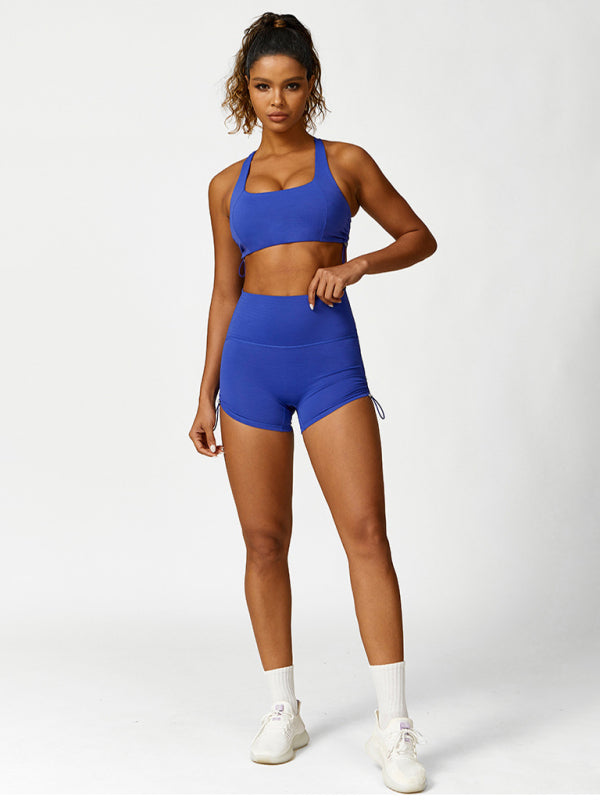 Women's Drawstring Sports Bra - Breathable Nylon Yoga Top