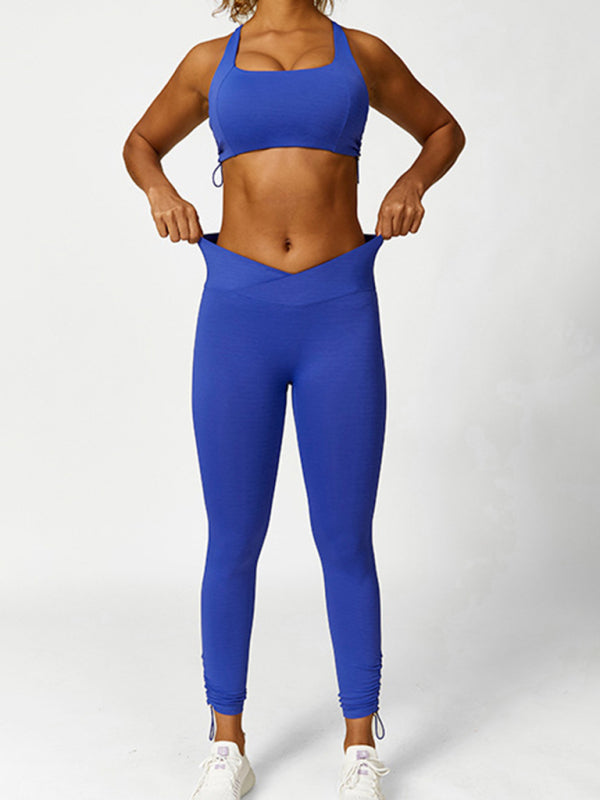 Women's Drawstring Sports Bra - Breathable Nylon Yoga Top