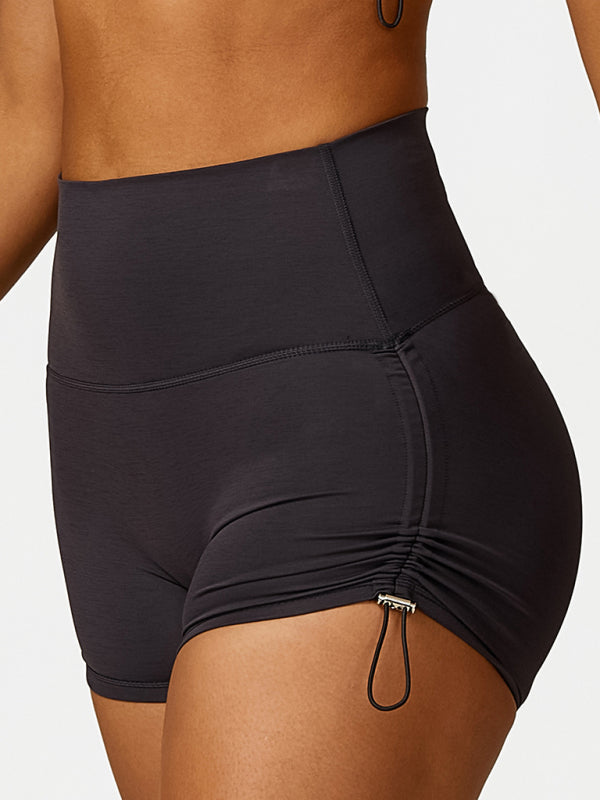 Women's Drawstring Yoga Breathable Solid Color Running Tight Shorts Black