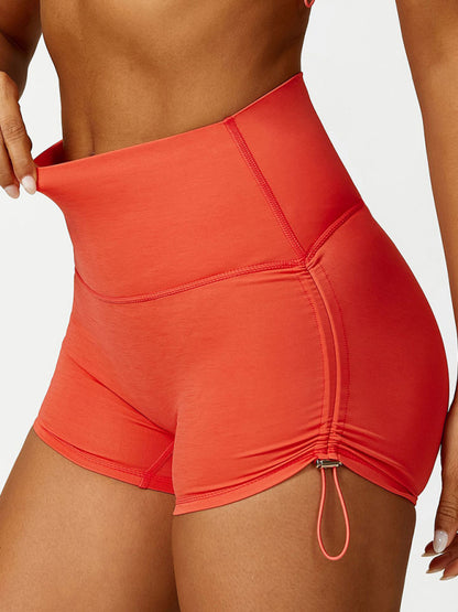 Women's Drawstring Yoga Breathable Solid Color Running Tight Shorts Orange Red