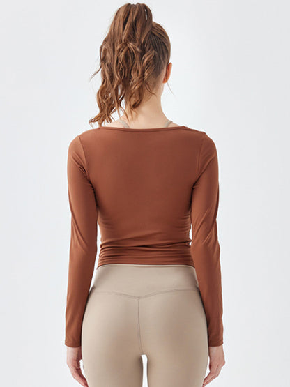 Women's Square Collar Irregular Hem Long Sleeve Quick-Dry Sports Top