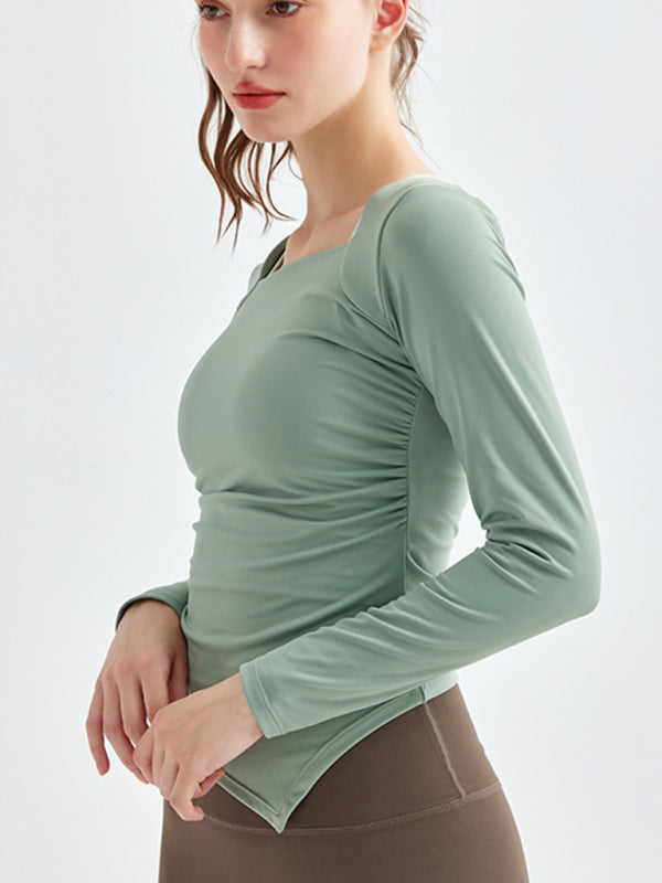 Women's Square Collar Irregular Hem Long Sleeve Quick-Dry Sports Top