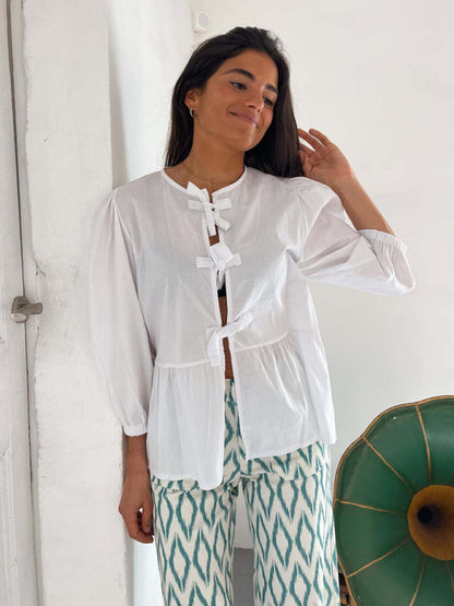 Modern striped lace mid-sleeve loose patchwork shirt