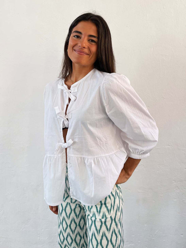 Modern striped lace mid-sleeve loose patchwork shirt