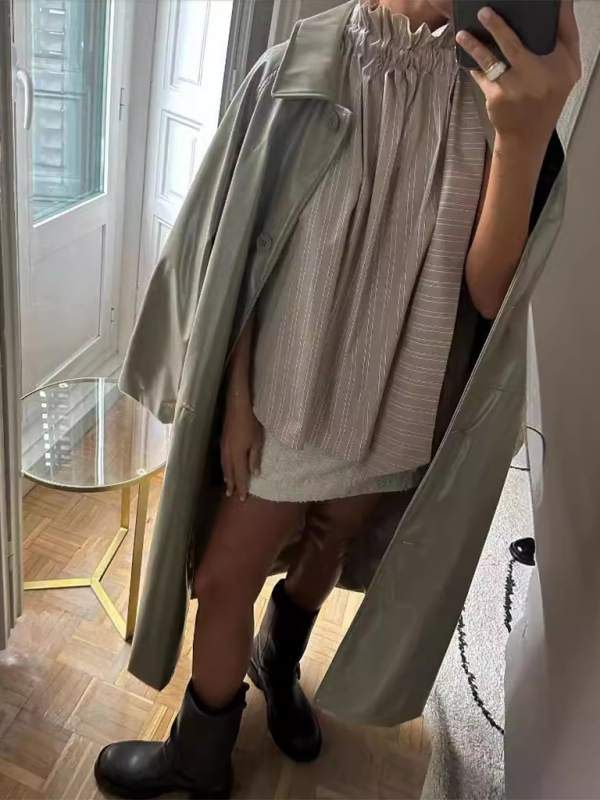 Ruffle Collar Striped Top - Casual Loose Sleeveless Blouse for Women