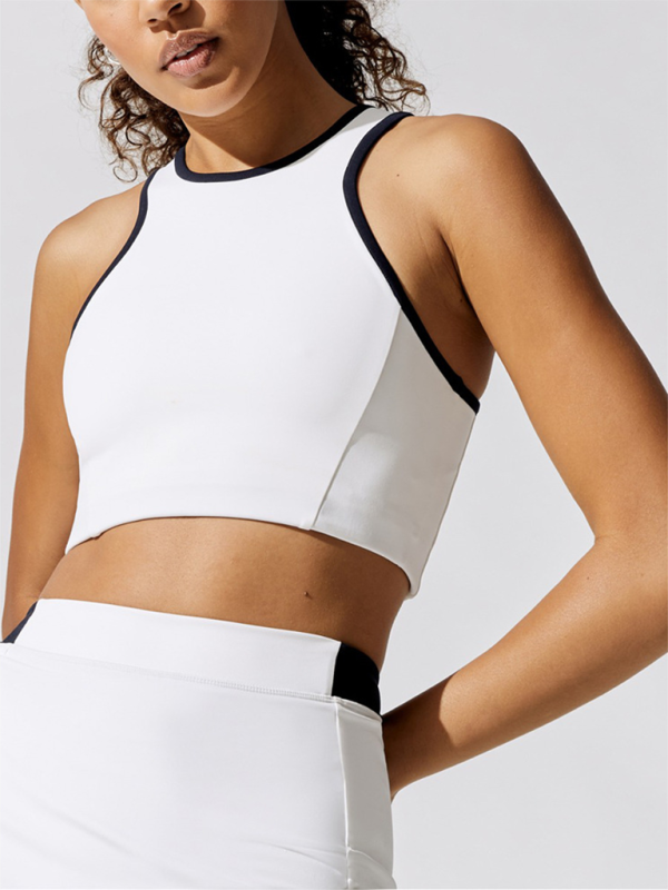 Sports Yoga Top with Built-in Chest Pad | Moisture-Wicking Breathable | White & Orange White