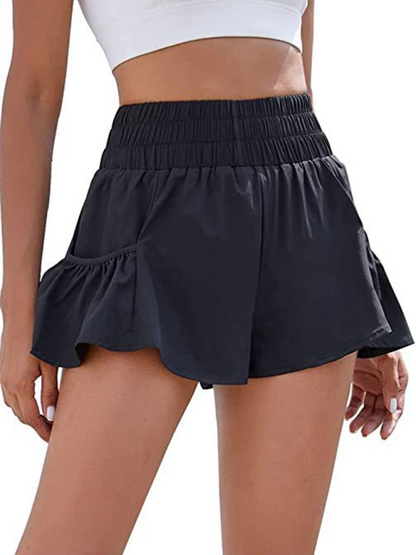 Women's Fitness Running Quick Dry High Waist Shorts with Pockets Black
