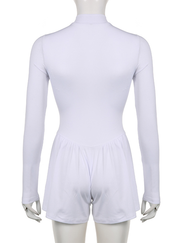 Women's Solid Color Casual Sportswear Zipper Wide-Leg Jumpsuit Shorts