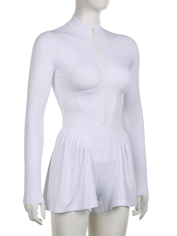 Women's Solid Color Casual Sportswear Zipper Wide-Leg Jumpsuit Shorts