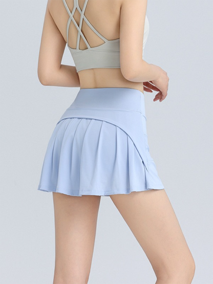 Women's Anti-Exposure High Waist Hip Lifting Sports Tennis Skirt Blue