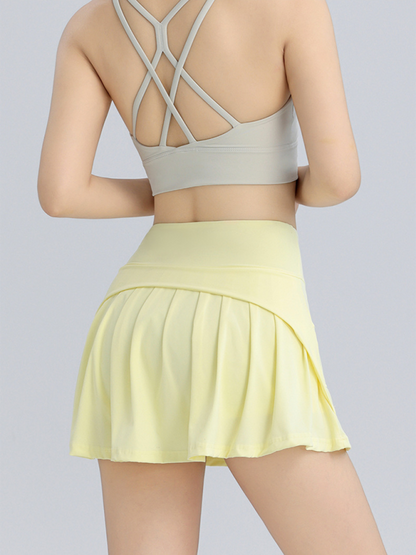 Women's Anti-Exposure High Waist Hip Lifting Sports Tennis Skirt Yellow