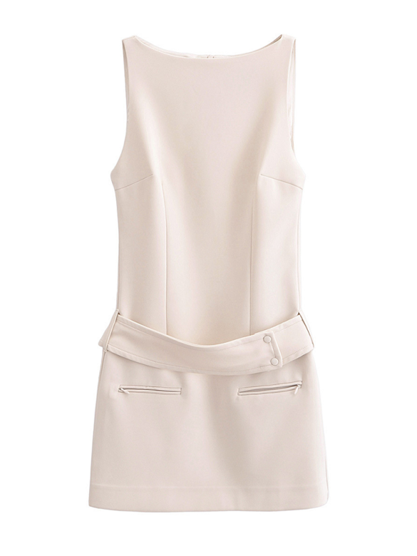 Belted Fitted Dress | Spring Summer Casual | Blue & Cream Colors Cream