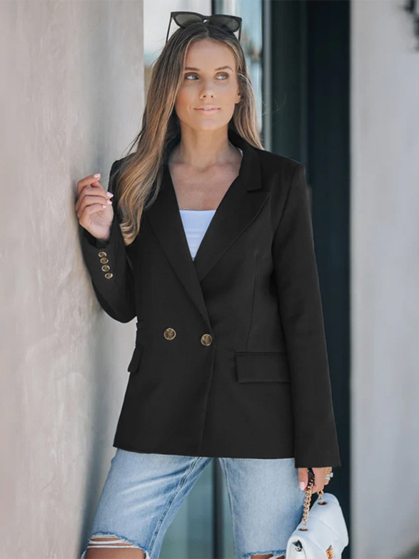Women's Suit Jacket - Lapel Collar - Daily Commuter - Autumn Winter Black