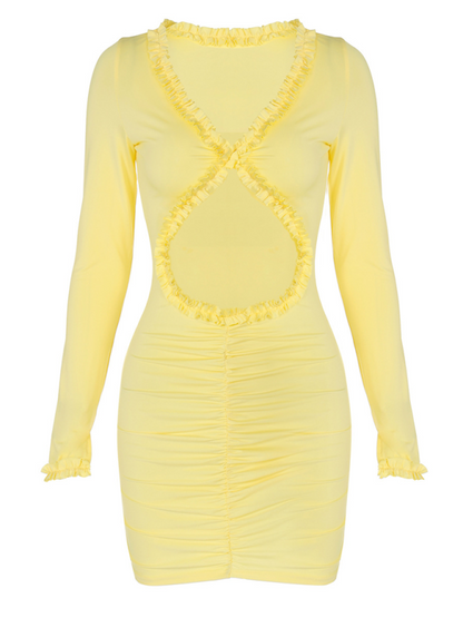 Modern solid color hollow navel-exposing lace hip dress