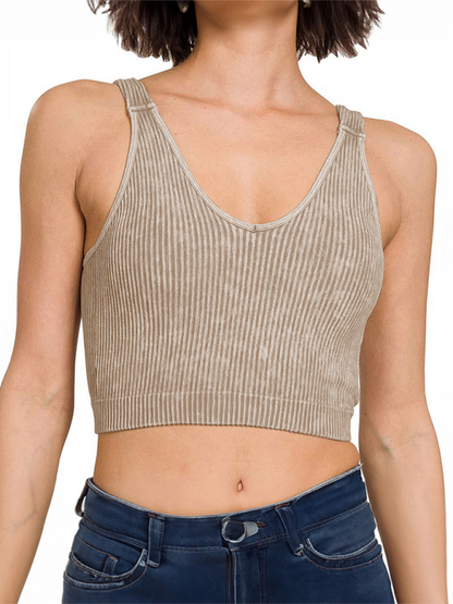 Women's solid color sports casual camisole Khaki
