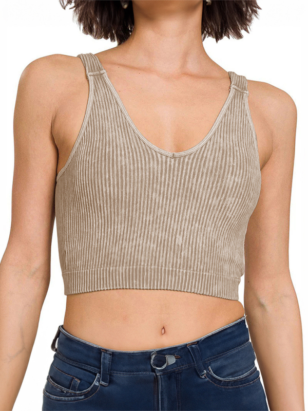 Women's solid color sports casual camisole Khaki