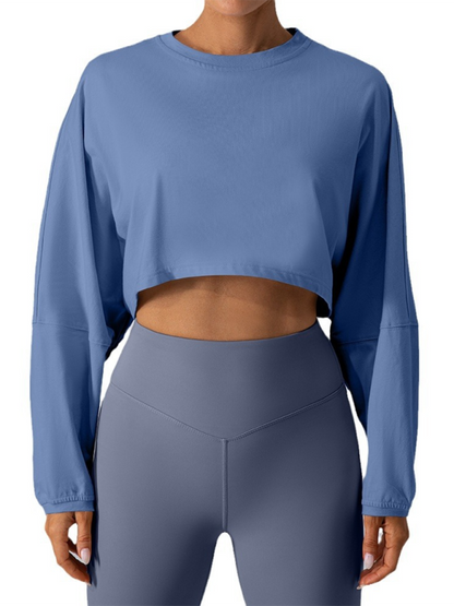 Round neck sweatshirt T-shirt sports short base shirt yoga running loose long sleeve top Blue grey