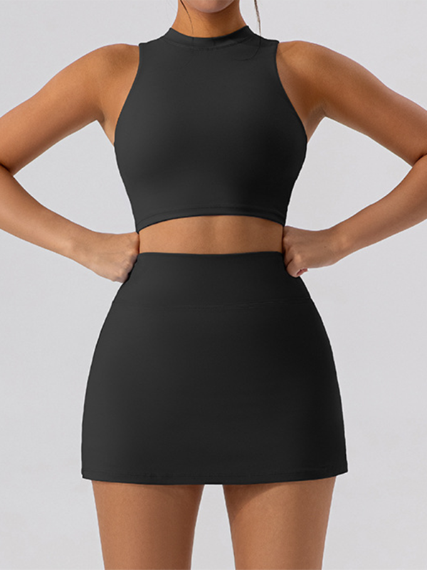 Hip skirt suit vest slim fit sports casual suit Black