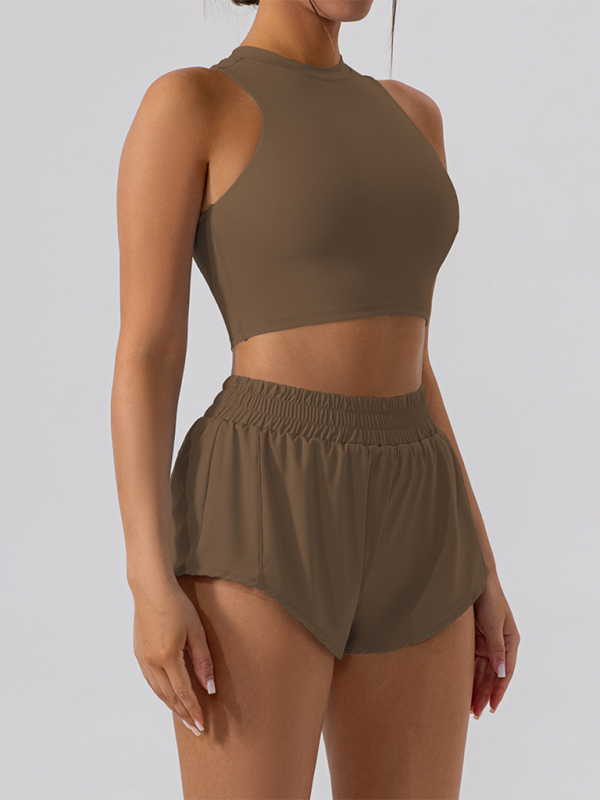 Vest slim fit sports casual shorts set Brown