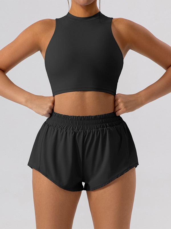 Vest slim fit sports casual shorts set Black
