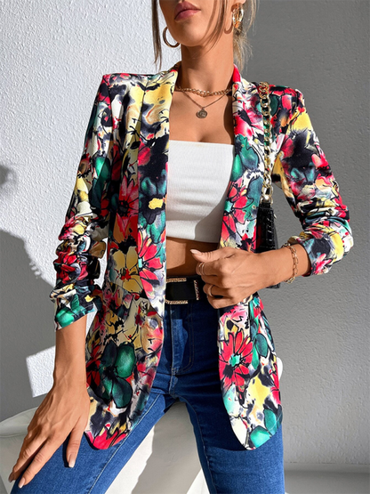 Women's Slim Fit Blazer Jacket - Long Sleeve - Pattern Design - Autumn Winter