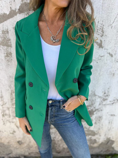 Women's Solid Color Blazer - Long Sleeve - Lapel Collar - Multiple Colors - Autumn Winter