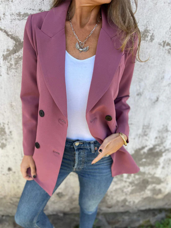 Women's Solid Color Blazer - Long Sleeve - Lapel Collar - Multiple Colors - Autumn Winter