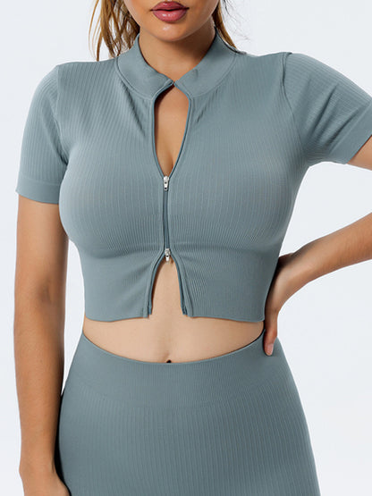 Fitness Sports Yoga Short Sleeve Top Blue