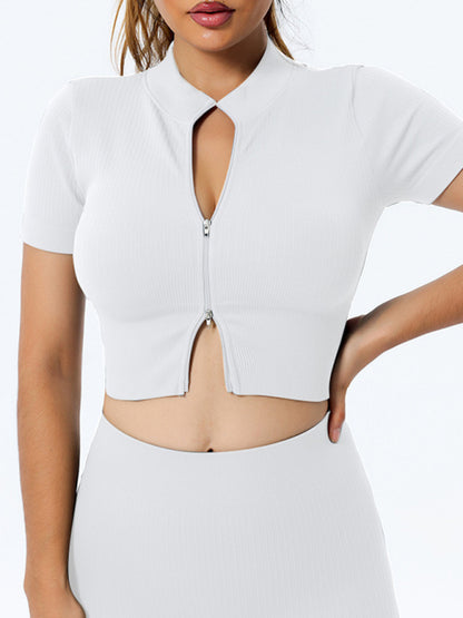 Fitness Sports Yoga Short Sleeve Top White