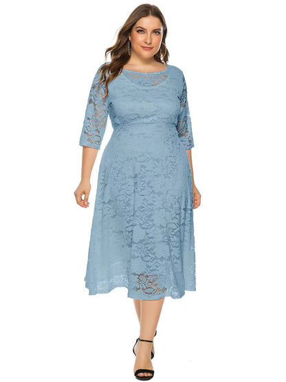 Plus size women's new evening dress bridesmaid dress lace pocket dress
