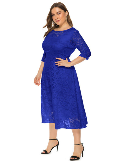 Plus size women's new evening dress bridesmaid dress lace pocket dress