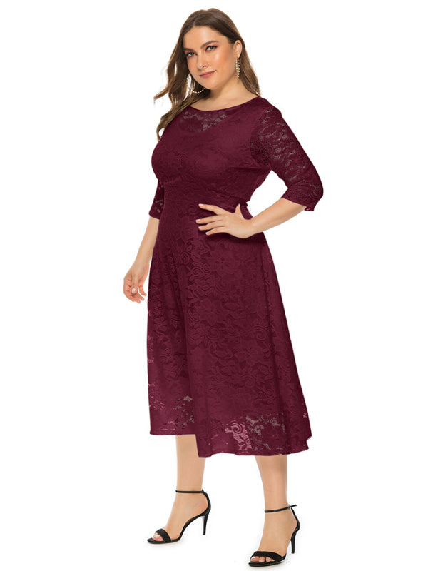 Plus size women's new evening dress bridesmaid dress lace pocket dress