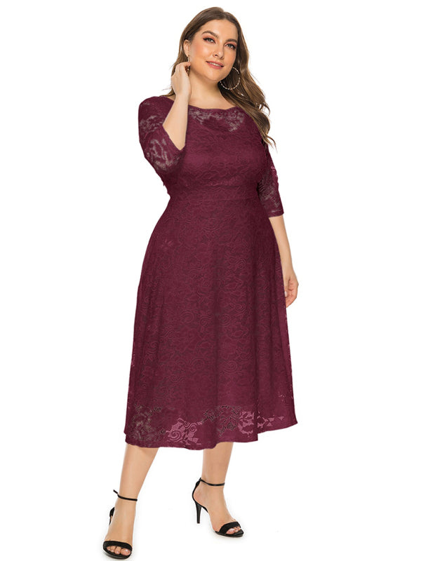 Plus size women's new evening dress bridesmaid dress lace pocket dress