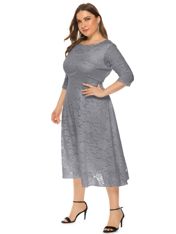 Plus size women's new evening dress bridesmaid dress lace pocket dress Grey