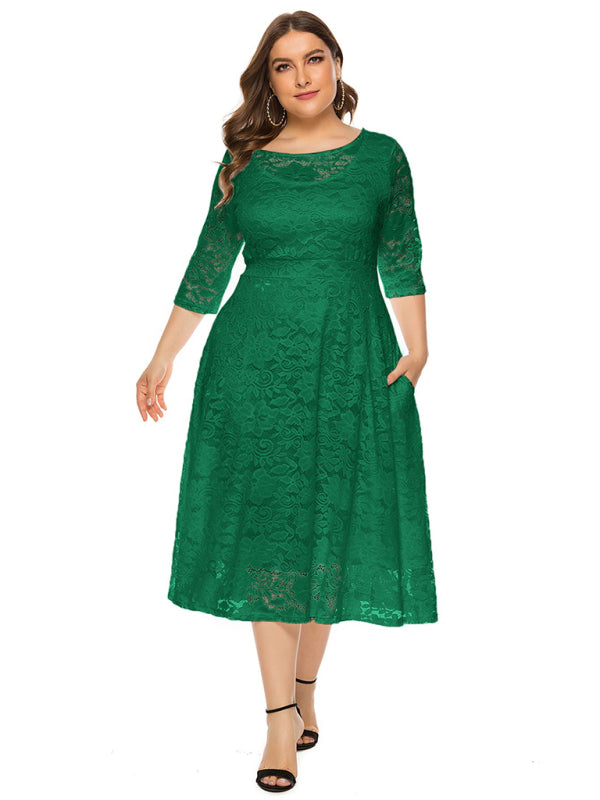 Plus size women's new evening dress bridesmaid dress lace pocket dress