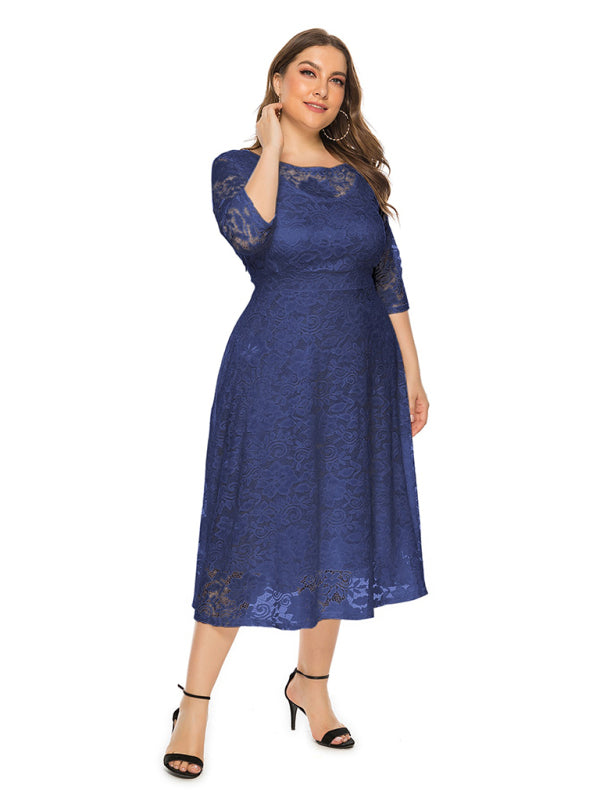 Plus size women's new evening dress bridesmaid dress lace pocket dress